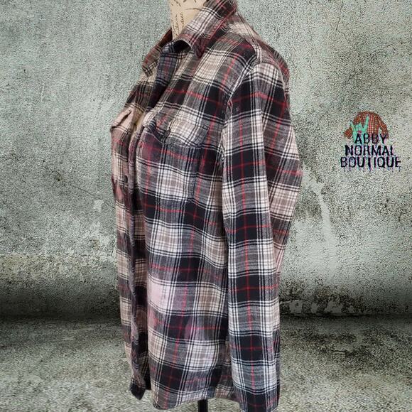 Custom Flannel Shirt, Gothic Skull Coffee Pot Grunge Button-Up Medium - Picture 9 of 11